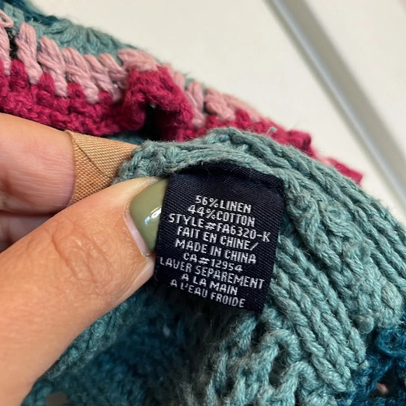 Vintage boho crochet cardigan Women's M teal blue linen blend - Picture 6 of 9